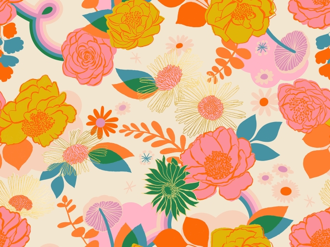 Patchwork Baumwolle - Melody Miller - Reverie - Metallic Flower - Natural